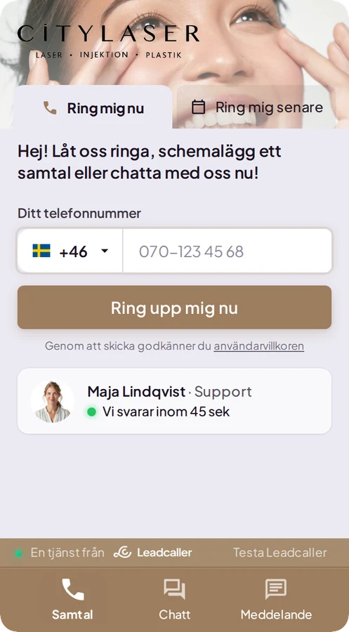 Samma vy i en kunds färger med brun knapp.