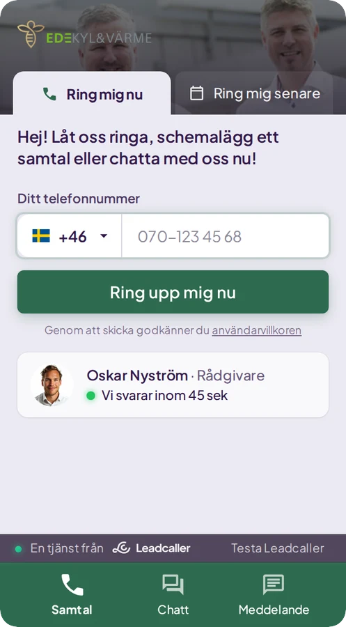 Samma vy i en kunds färger med mörkgrön knapp.