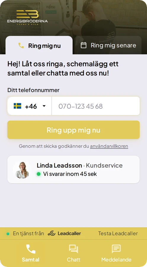 Samma vy i en kunds färger med gul knapp.