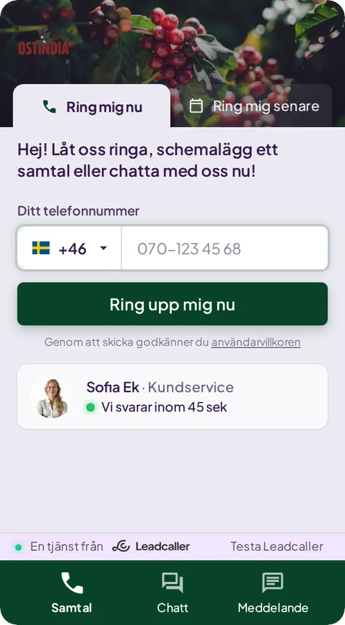 Samma vy i en kunds färger med djupgrön knapp.